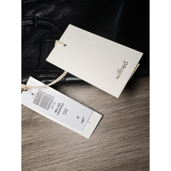 Aritzia Wilfred Black Cropped Melina High Rise Vegan Leather Pants Size 00 Biker - Picture 10 of 13